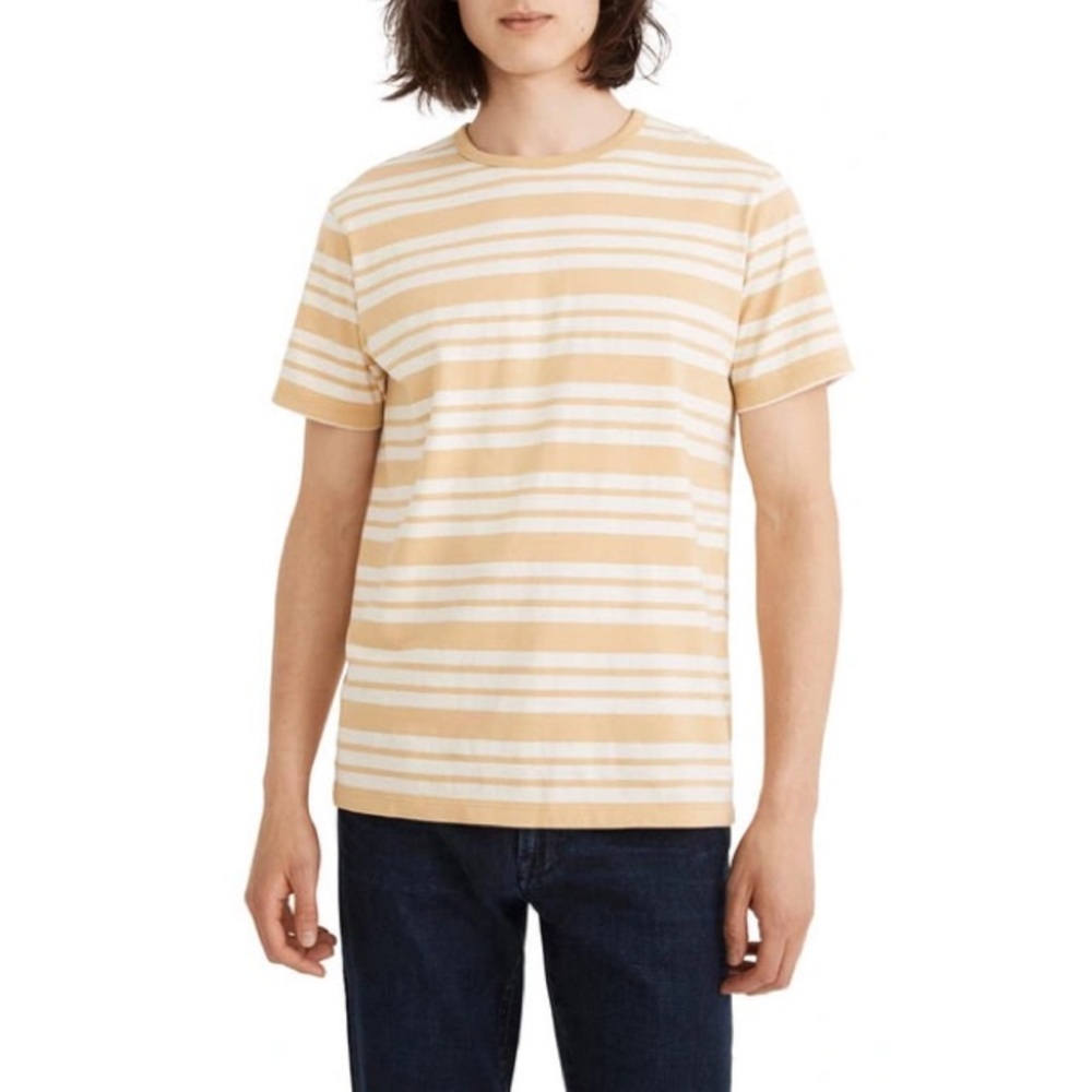 Madewell Yellow and White Striped Short Sleeve Tee